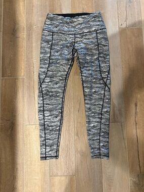 Gray Marled Athletic Leggings with Black Piping, 4” High Waistband, W/Pockets